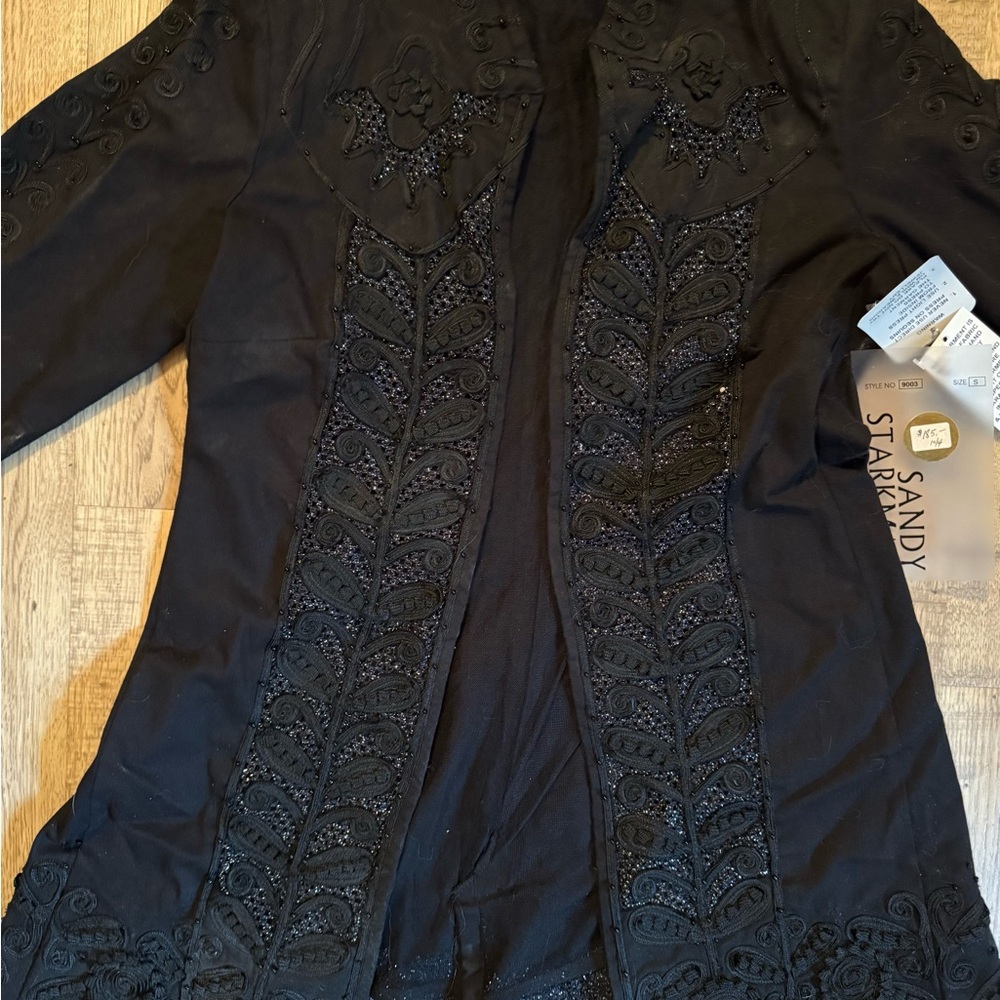 Elegant Black Embroidered Women's Coat Sandy Starkman Beaded & Brocade Festival - Picture 2 of 11